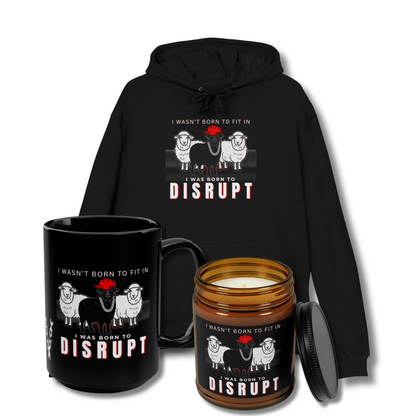 Black Sheep Born to Disrupt Bundle – Terry Cloth Hoodie + Mug + Soy Candle