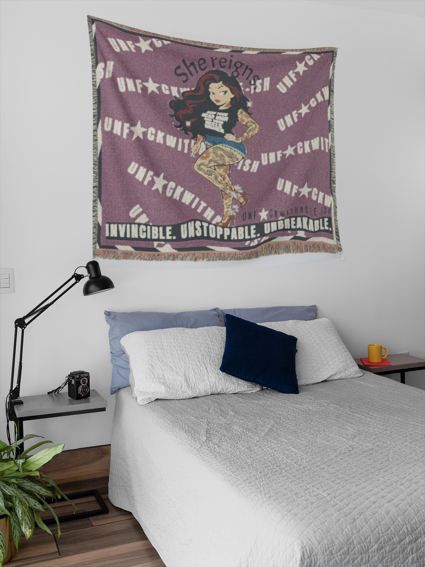 She Reigns Unf★ckwithable-ish, Skarlitt Sexy Pin-Up Girl - Heavy Weight Woven Blanket