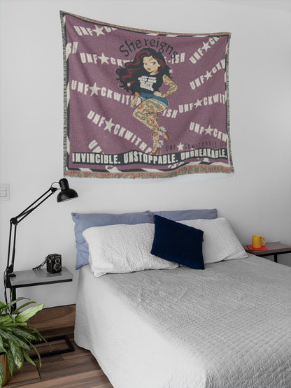 She Reigns Unf★ckwithable-ish, Skarlitt Sexy Pin-Up Girl - Heavy Weight Woven Blanket