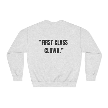 first-class-clown-funny-sweater-the-bean-grind-greyish