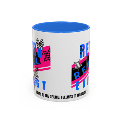 the bean grind recovery shop funny 90s colorful blue and white coffee mug
