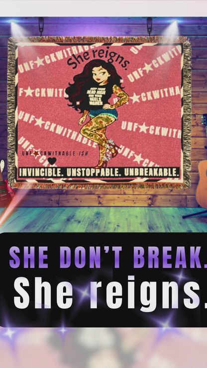 She Reigns Unf★ckwithable-ish, Skarlitt Sexy Pin-Up Girl - Heavy Weight Woven Blanket