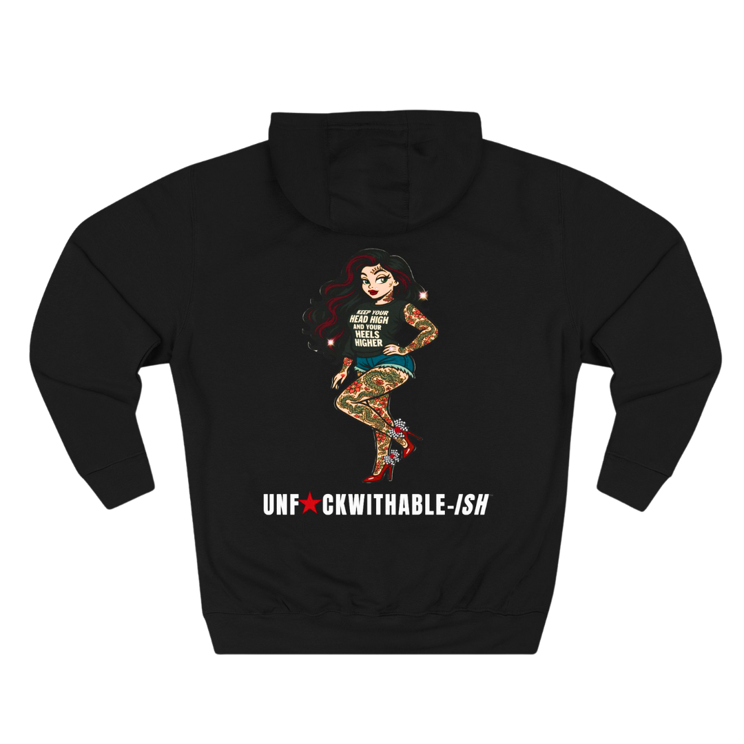 Tattoo Pin-Up Unisex Premium Fleece Pullover Hoodie — She Was Born To Stand Out, Behind the Walls Skarlitt