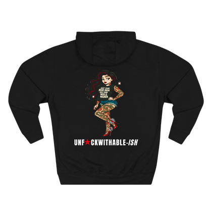 Tattoo Pin-Up Unisex Premium Fleece Pullover Hoodie — She Was Born To Stand Out, Behind the Walls Skarlitt