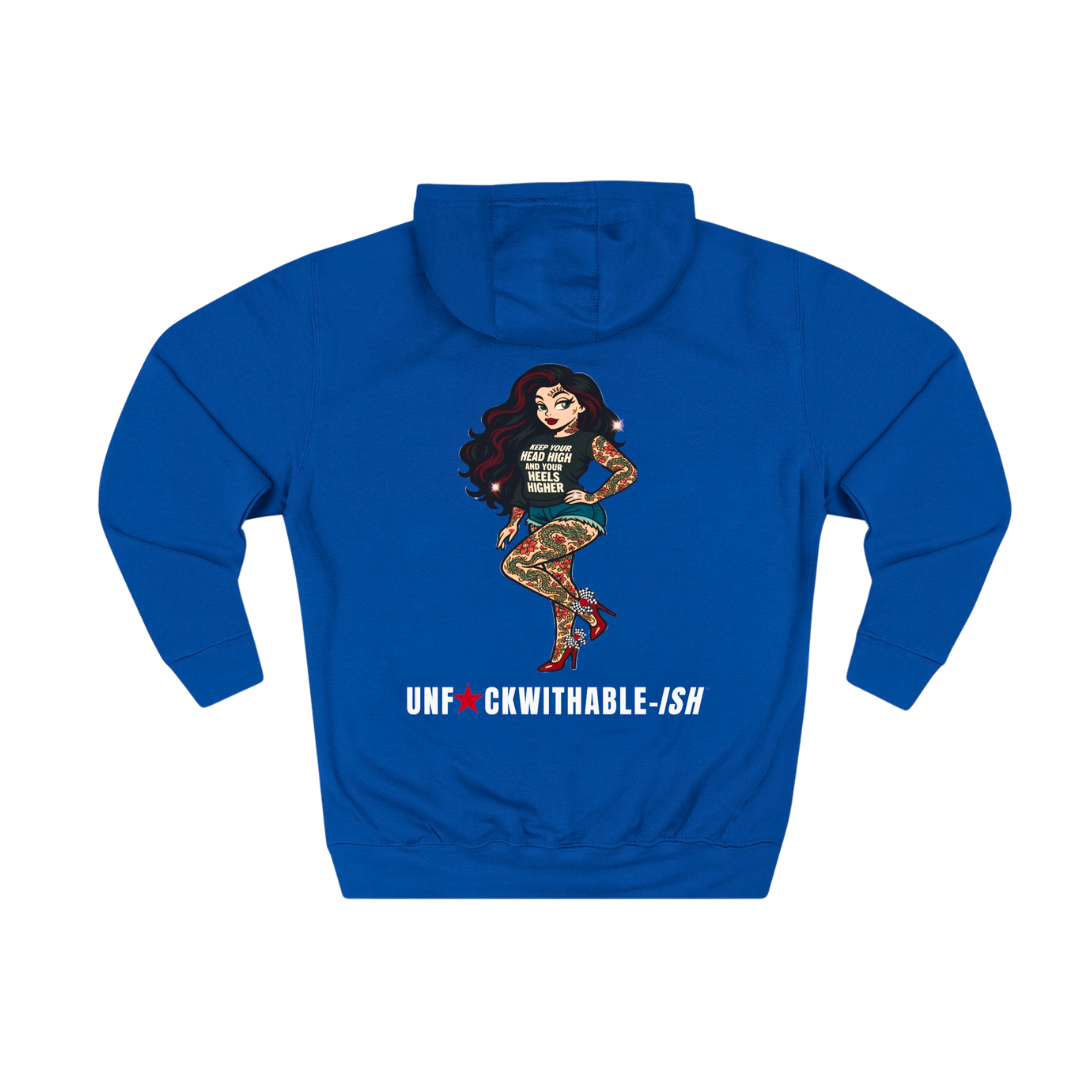 Tattoo Pin-Up Unisex Premium Fleece Pullover Hoodie — She Was Born To Stand Out, Behind the Walls Skarlitt