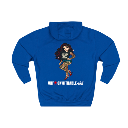 Tattoo Pin-Up Unisex Premium Fleece Pullover Hoodie — She Was Born To Stand Out, Behind the Walls Skarlitt