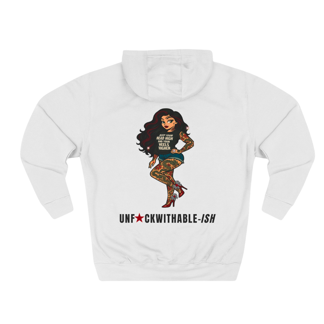 Tattoo Pin-Up Unisex Premium Fleece Pullover Hoodie — She Was Born To Stand Out, Behind the Walls Skarlitt