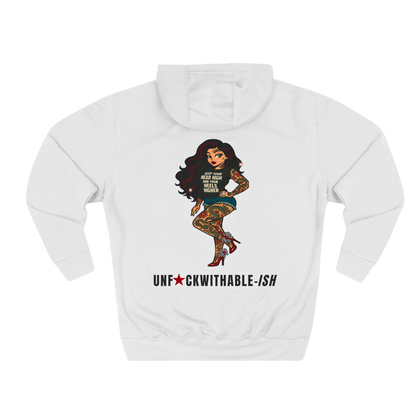 Tattoo Pin-Up Unisex Premium Fleece Pullover Hoodie — She Was Born To Stand Out, Behind the Walls Skarlitt