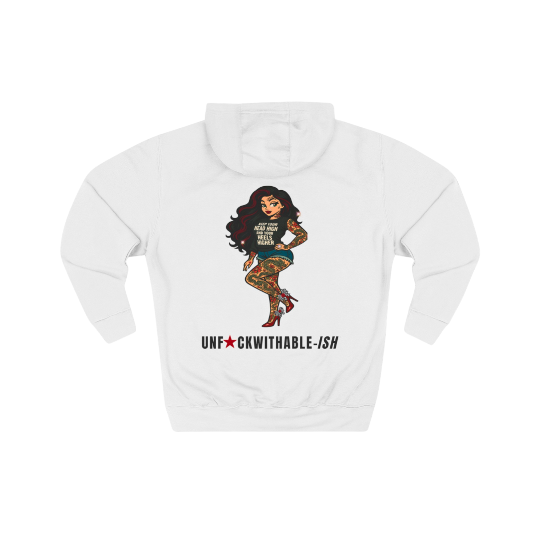 Tattoo Pin-Up Unisex Premium Fleece Pullover Hoodie — She Was Born To Stand Out, Behind the Walls Skarlitt