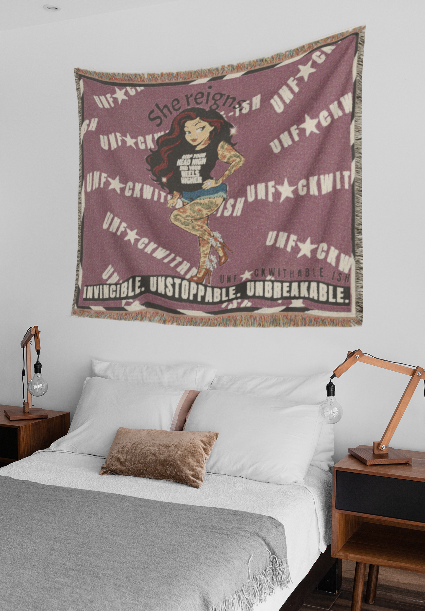 She Reigns Unf★ckwithable-ish, Skarlitt Sexy Pin-Up Girl - Heavy Weight Woven Blanket
