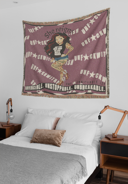 She Reigns Unf★ckwithable-ish, Skarlitt Sexy Pin-Up Girl - Heavy Weight Woven Blanket