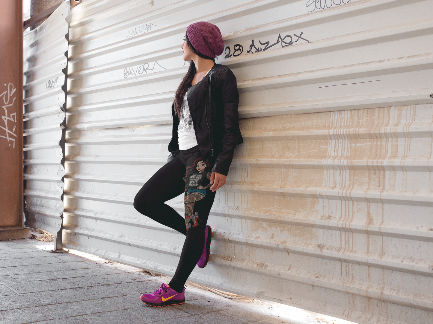 Rebel Tattoo Babe High-Waisted Leggings, Keep Your Head High, Heels Higher